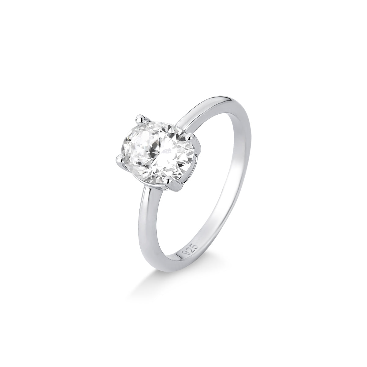 ANEL SOLITÁRIO OVAL 6X8MM MOISSANITE 1.5CT EM PRATA COM BANHO EM RÓDIO
