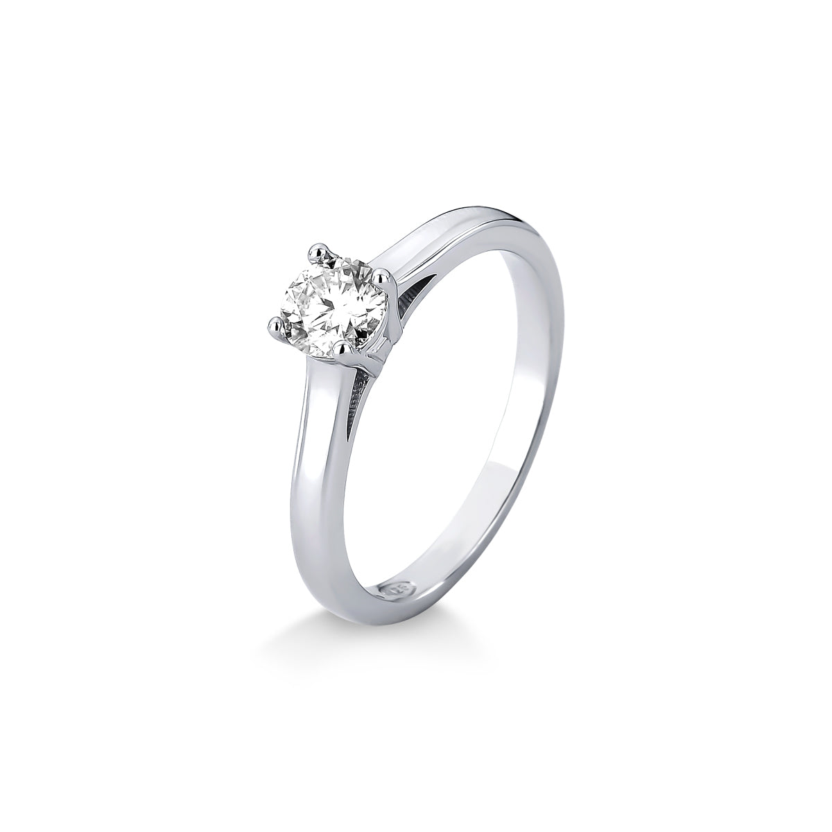 ANEL SOLITÁRIO 4 GARRAS MOISSANITE 0,5CT EM PRATA COM BANHO EM RÓDIO