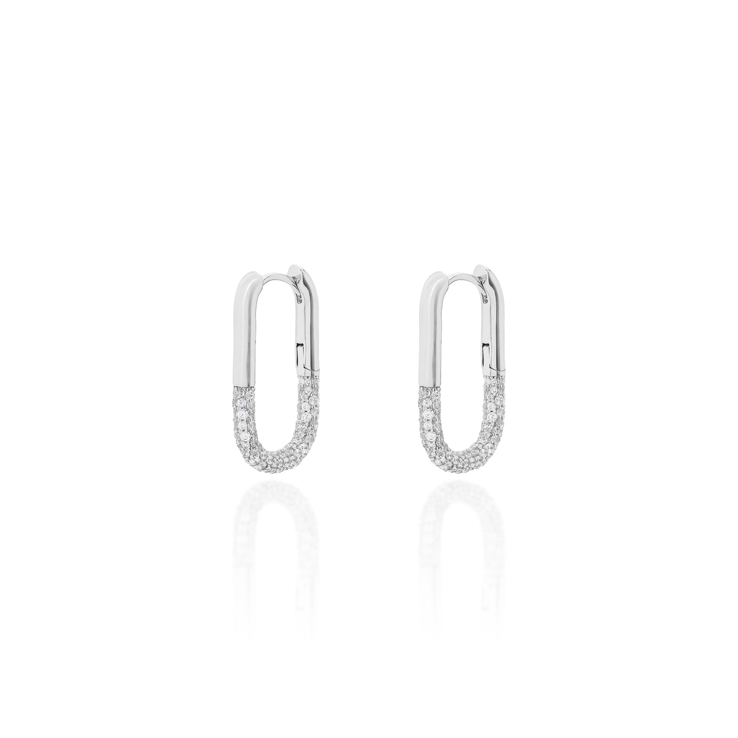 BRINCO ARGOLA OVAL COM MEIA CRAVAÇÃO 14MM PRATA 925