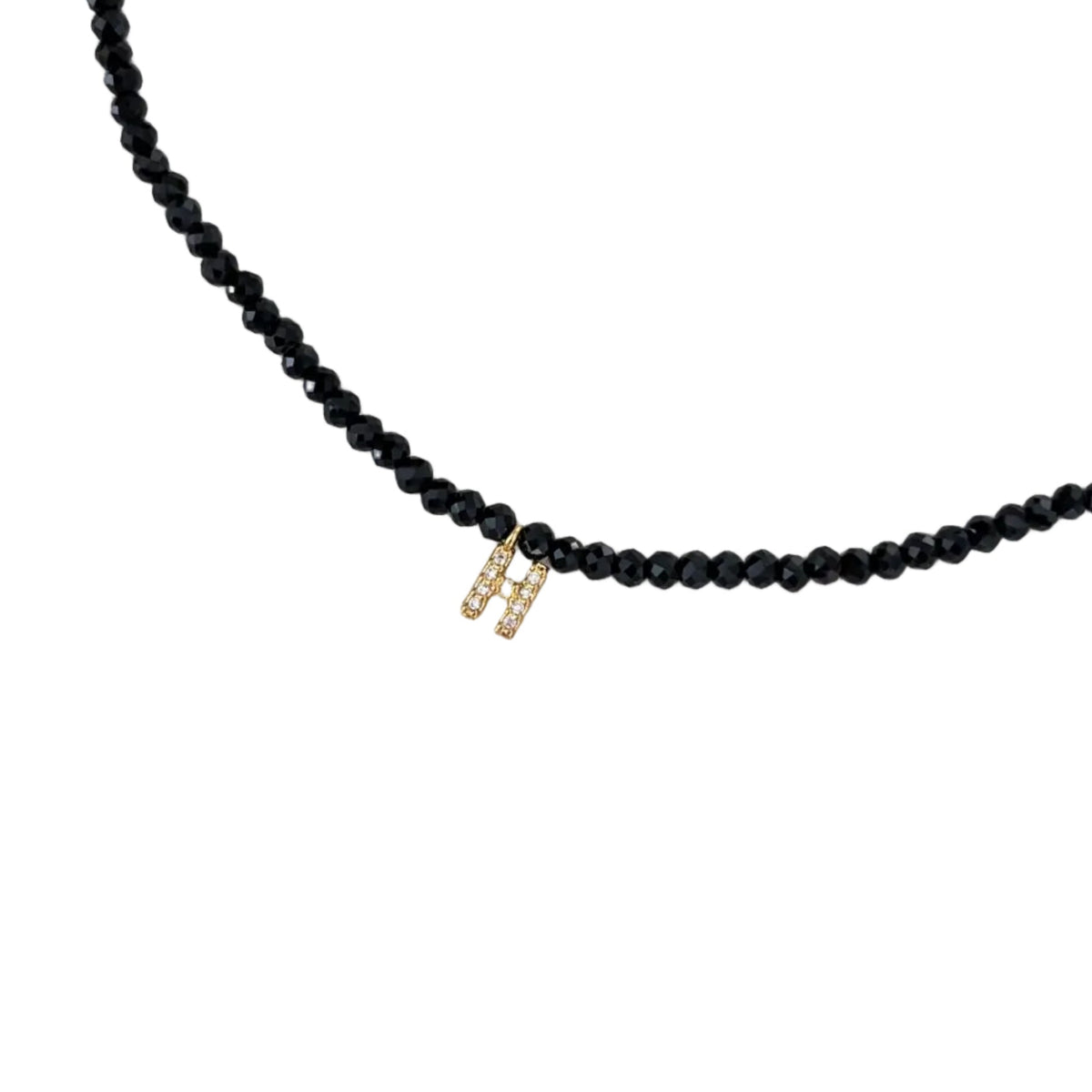COLAR CHOCKER CRISTAL PRETO PINGENTE LETRA H - 38CM