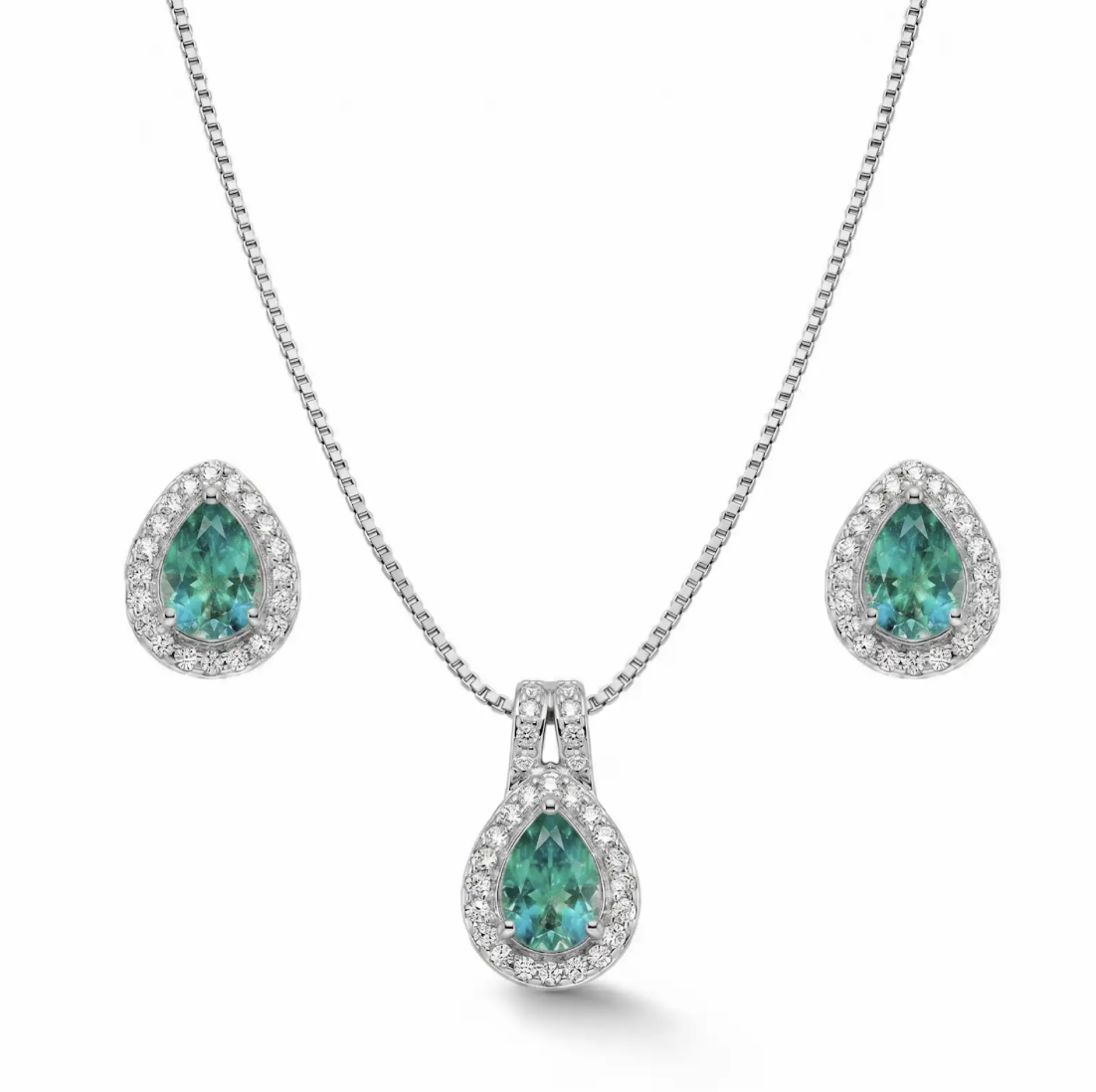 CONJUNTO GOTA CRAVEJADO COM MICRO ZIRCÔNIAS BRINCO E COLAR