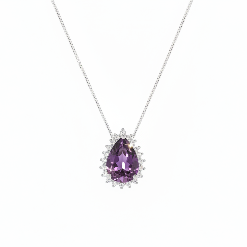 COLAR PRINCESA CRAVEJADO PRATA 925 BANHO RÓDIO