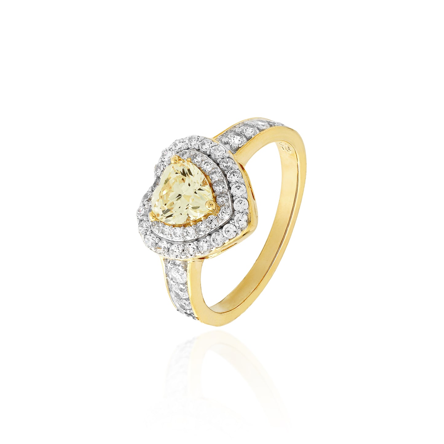 ANEL HEART COM FANCY NITA CENTRAL CRAVEJADO DE MINI MOISSANITESO,75CT PRATA COM BANHO EM OURO 18K