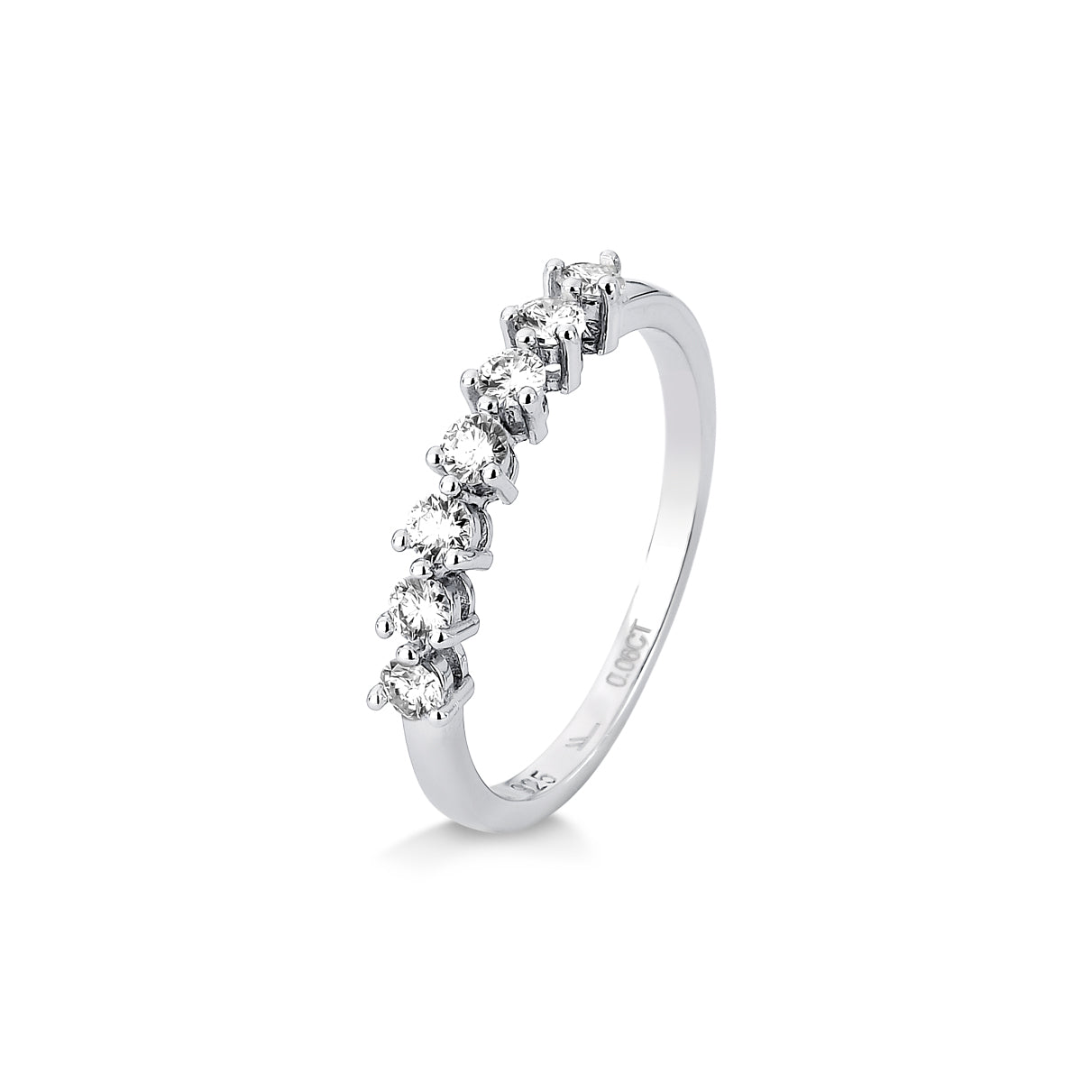 ANEL MEIA ALIANÇA EM PRATA COM BANHO EM RÓDIO CRAVEJADO DE MOISSANITE 0.42CT