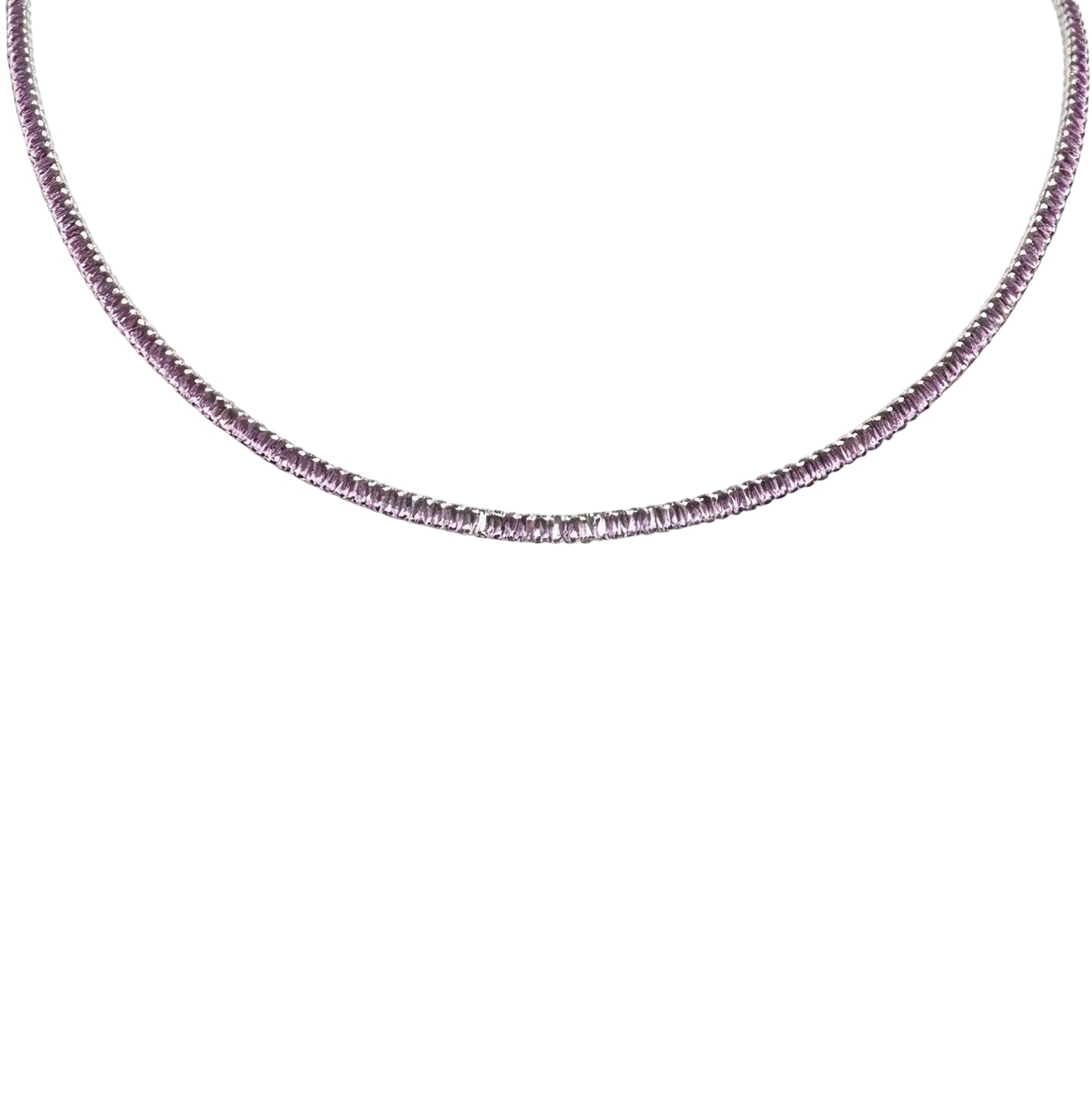 CHOCKER RIVIERA BAGUETADA ZIRCÔNIA ROSA BANHO EM RÓDIO