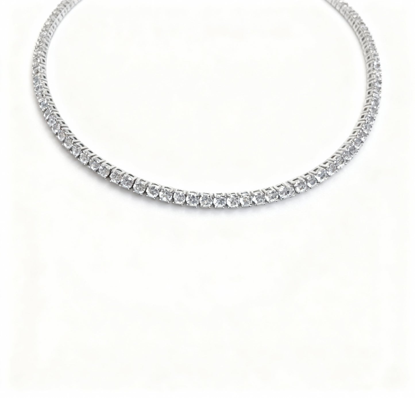 COLAR CHOCKER RIVIERA ZIRCÔNIA BRANCA BANHO EM RÓDIO