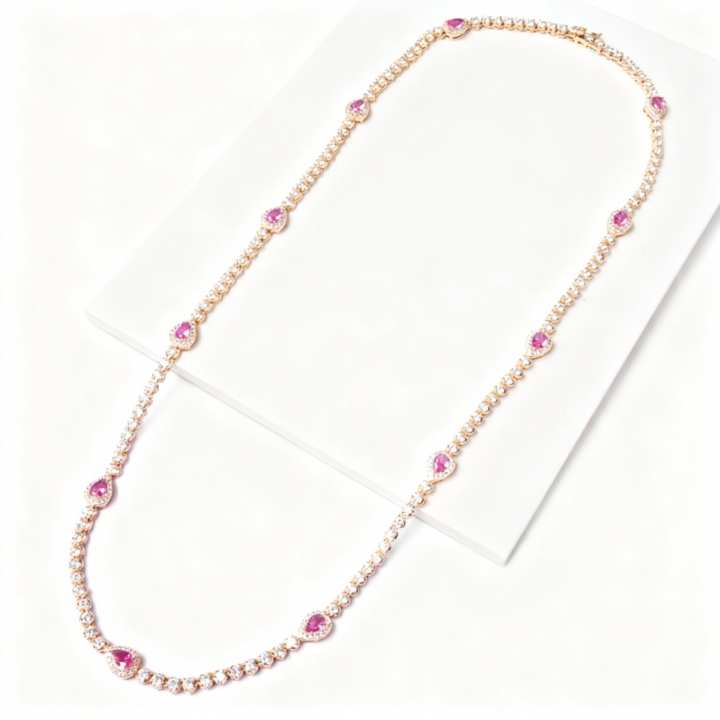 COLAR RIVIERA COROA GOTA ZIRCÔNIA BANHO OURO 18K 60CM