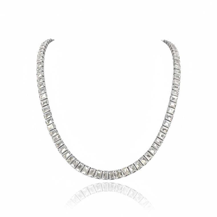 COLAR RIVIERA BAGUETE ZIRCÔNIA BRANCA BANHO EM RÓDIO