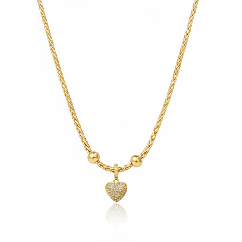 COLAR DETALHADO HEART CRAVEJADO BANHO EM OURO 18K