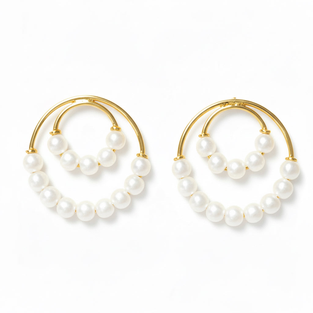 BRINCO BASE DOIS AROS COM PÉROLA 4MM BANHO EM OURO 18K