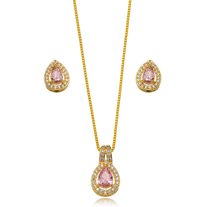 CONJUNTO GOTA CRAVEJADO COM MICRO ZIRCÔNIAS BRINCO E COLAR
