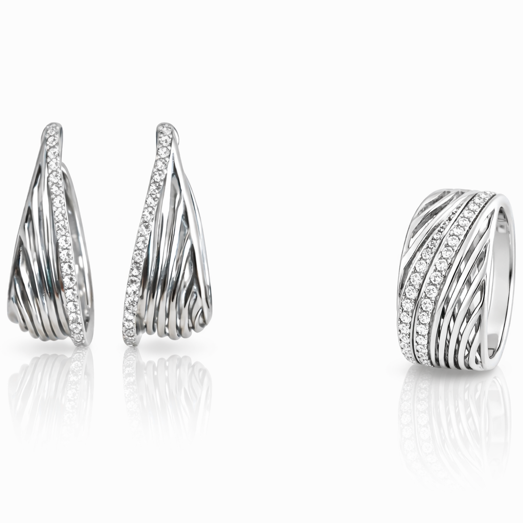 CONJUNTO ARGOLA VAZADO CRAVEJADO - BRINCO E ANEL NÚMERO 16