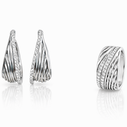 CONJUNTO ARGOLA VAZADO CRAVEJADO - BRINCO E ANEL NÚMERO 16