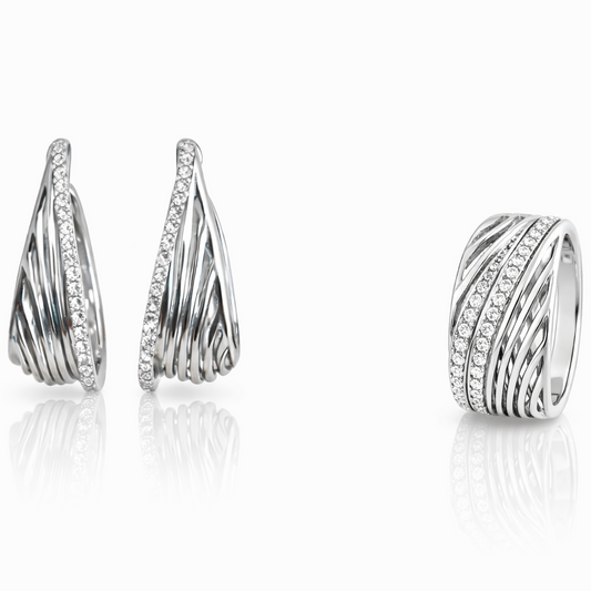 CONJUNTO ARGOLA VAZADO CRAVEJADO - BRINCO E ANEL NÚMERO 16