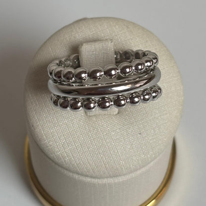 TRIO DE ANÉIS BOLINHAS PRATA 925 BANHO EM RÓDIO - NÚMERO 16