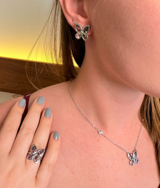 CONJUNTO BUTTERFLY  BRINCO, ANEL E COLAR