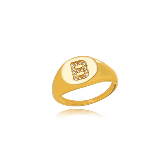 ANEL LETRA B MICRO ZIRCÔNIA BANHO EM OURO 18K N16