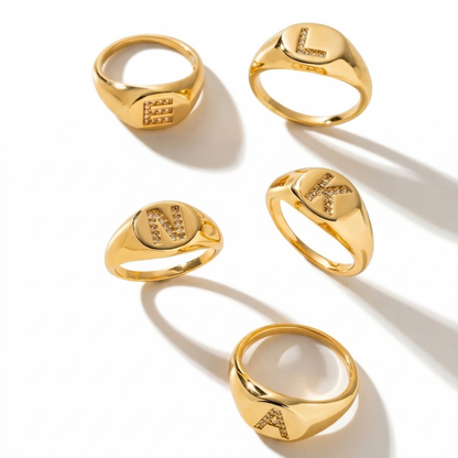 ANEL LETRA B MICRO ZIRCÔNIA BANHO EM OURO 18K N16