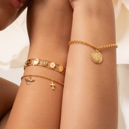 PULSEIRA COM MEDALHAS FIXAS BANHO EM OURO 18K