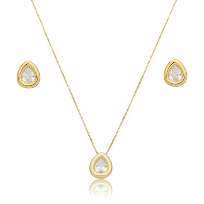 CONJUNTO GOTA LISO BRINCO E COLAR BANHO EM OURO 18K
