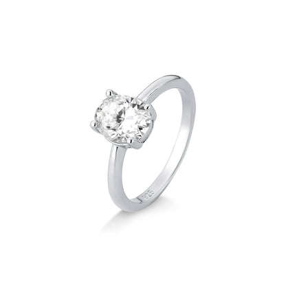 ANEL SOLITÁRIO OVAL 6X8MM MOISSANITE 1.5CT EM PRATA COM BANHO EM RÓDIO