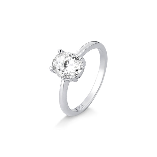 ANEL SOLITÁRIO OVAL 6X8MM MOISSANITE 1.5CT EM PRATA COM BANHO EM RÓDIO