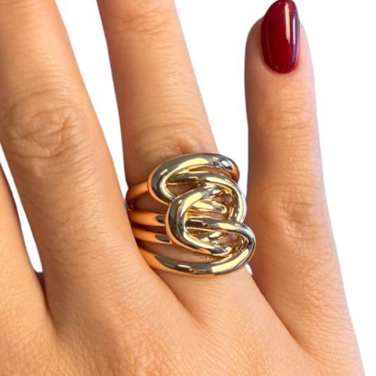 ANEL ENTRELAÇADOS ORGÂNICOS BANHO EM OURO