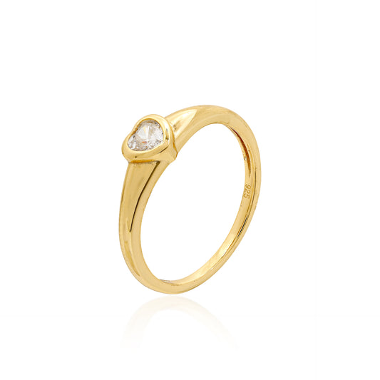 ANEL HEART CRAVEJADO PRATA 925 BANHO EM OURO 18K