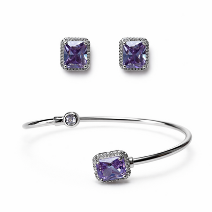 CONJUNTO BRINCO E BRACELETE LAVANDA  MINI CRAVEJADO