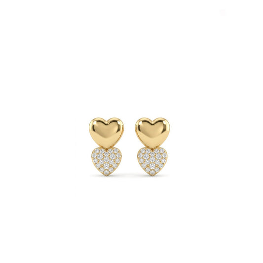 BRINCO HEART DUPLO LISO E CRAVEJADO BANHO EM OURO 18K