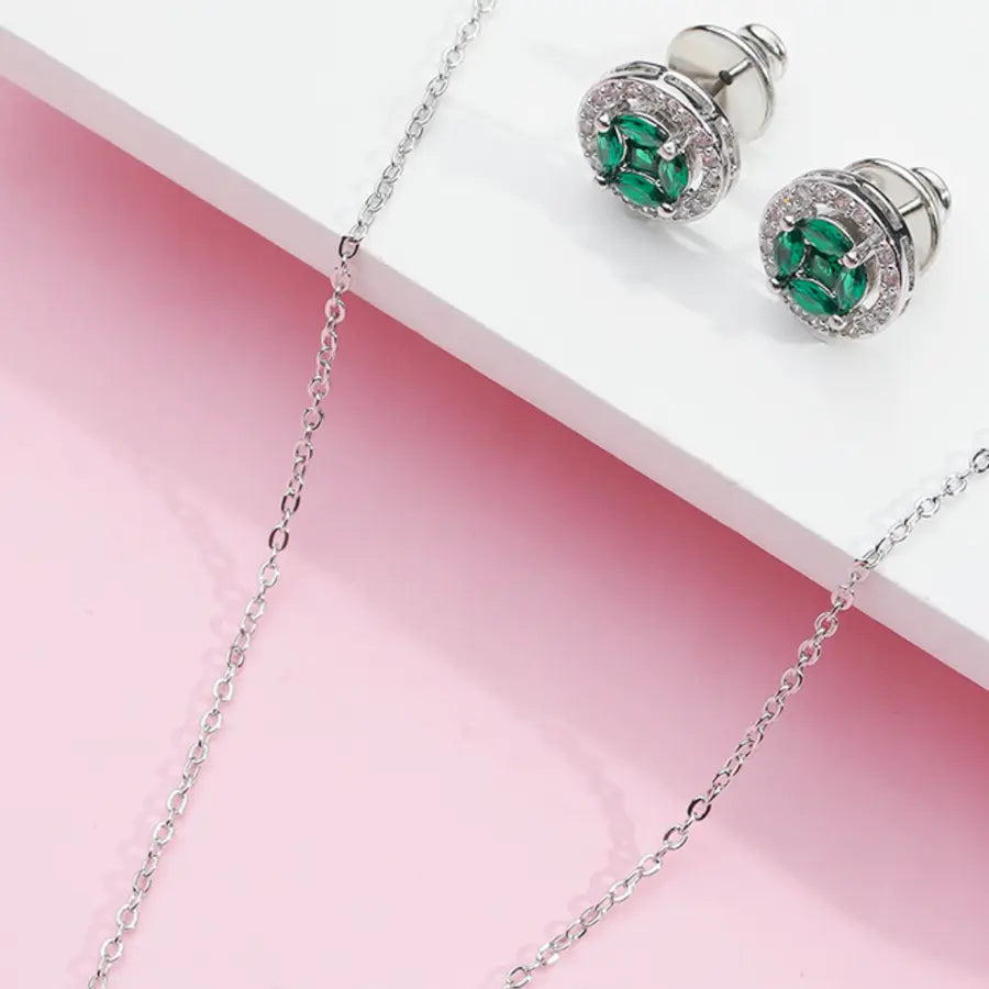 CONJUNTO COLAR E BRINCO REDONDO CRAVEJADO ZIRCÔNIA BANHO EM RÓDIO