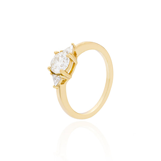 ANEL TRILLIUM MOISSANITE 0.98CT PRATA COM BANHO EM OURO 18K