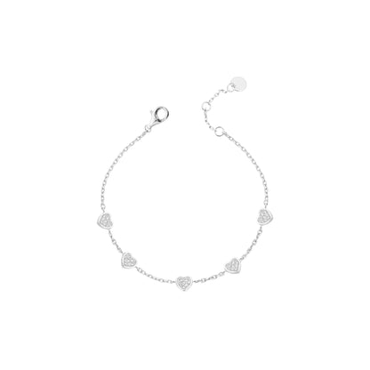 PULSEIRA ELOS PORTUGUESES CINCO CORAÇÕES CRAVEJADOS PRATA 925 - COM REGULAGEM