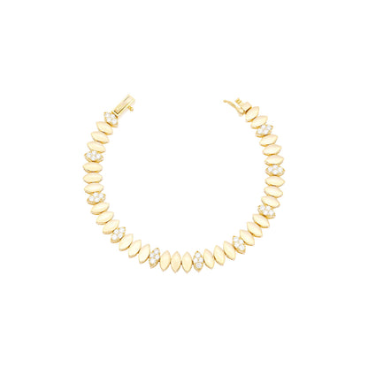 PULSEIRA DE NAVETES LISAS E CRAVEJADAS PRATA 925 - 17CM