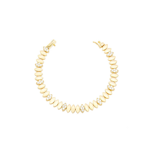 PULSEIRA DE NAVETES LISAS E CRAVEJADAS PRATA 925 - 17CM