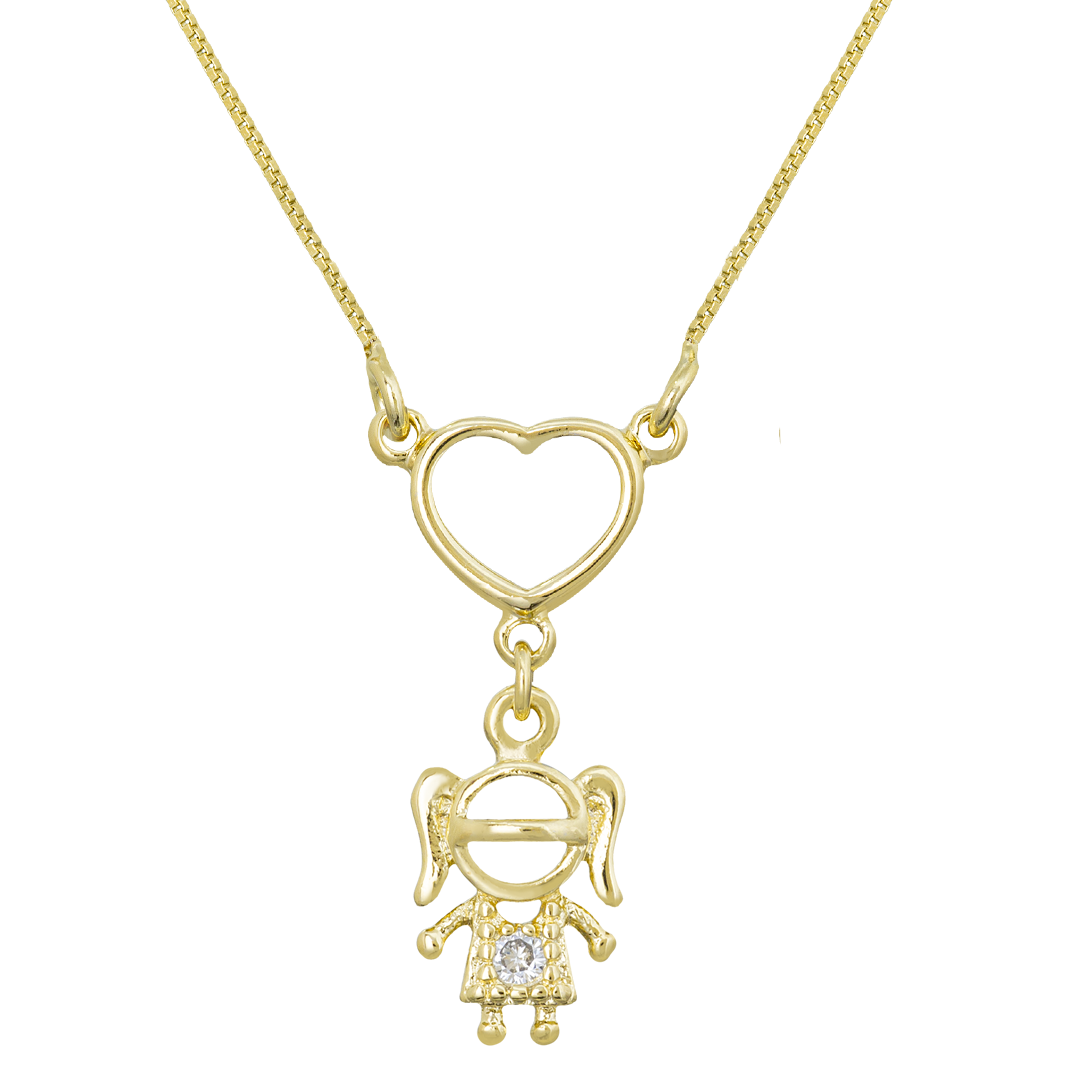 COLAR PINGENTE CORAÇÃO FILHO BANHO EM OURO 18K