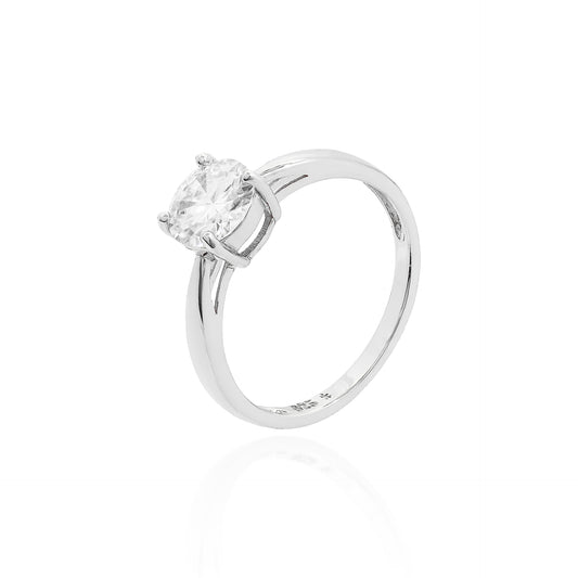 ANEL SOLITÁRIO QUATRO GARRAS MOISSANITE 1.19CT EM PRATA BANHO EM RÓDIO