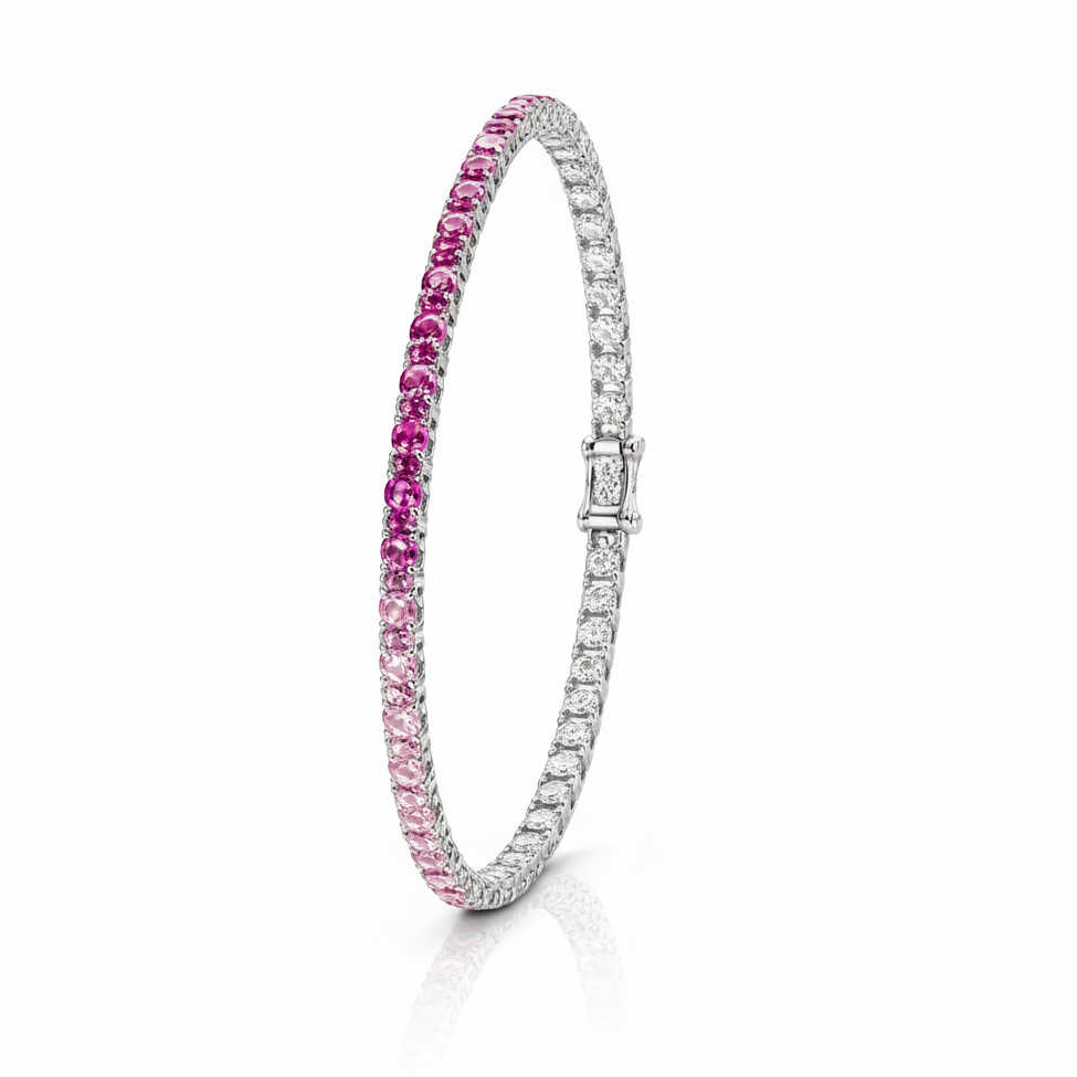 PULSEIRA RIVIERA CRAVEJADA ZIRCÔNIA EM DEGRADE PINK