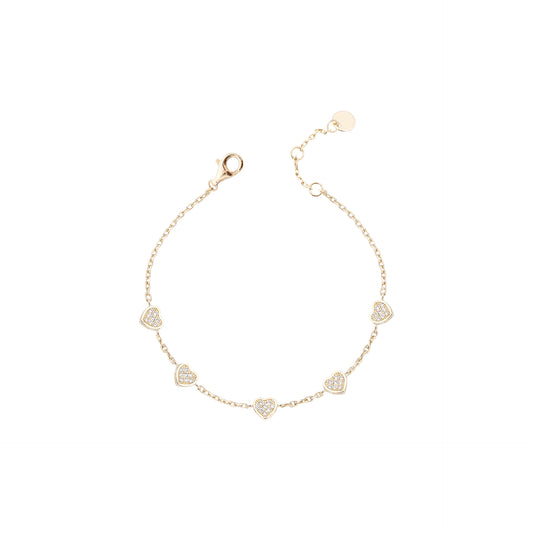 PULSEIRA ELOS PORTUGUESES CINCO CORAÇÕES CRAVEJADOS PRATA 925 - COM REGULAGEM