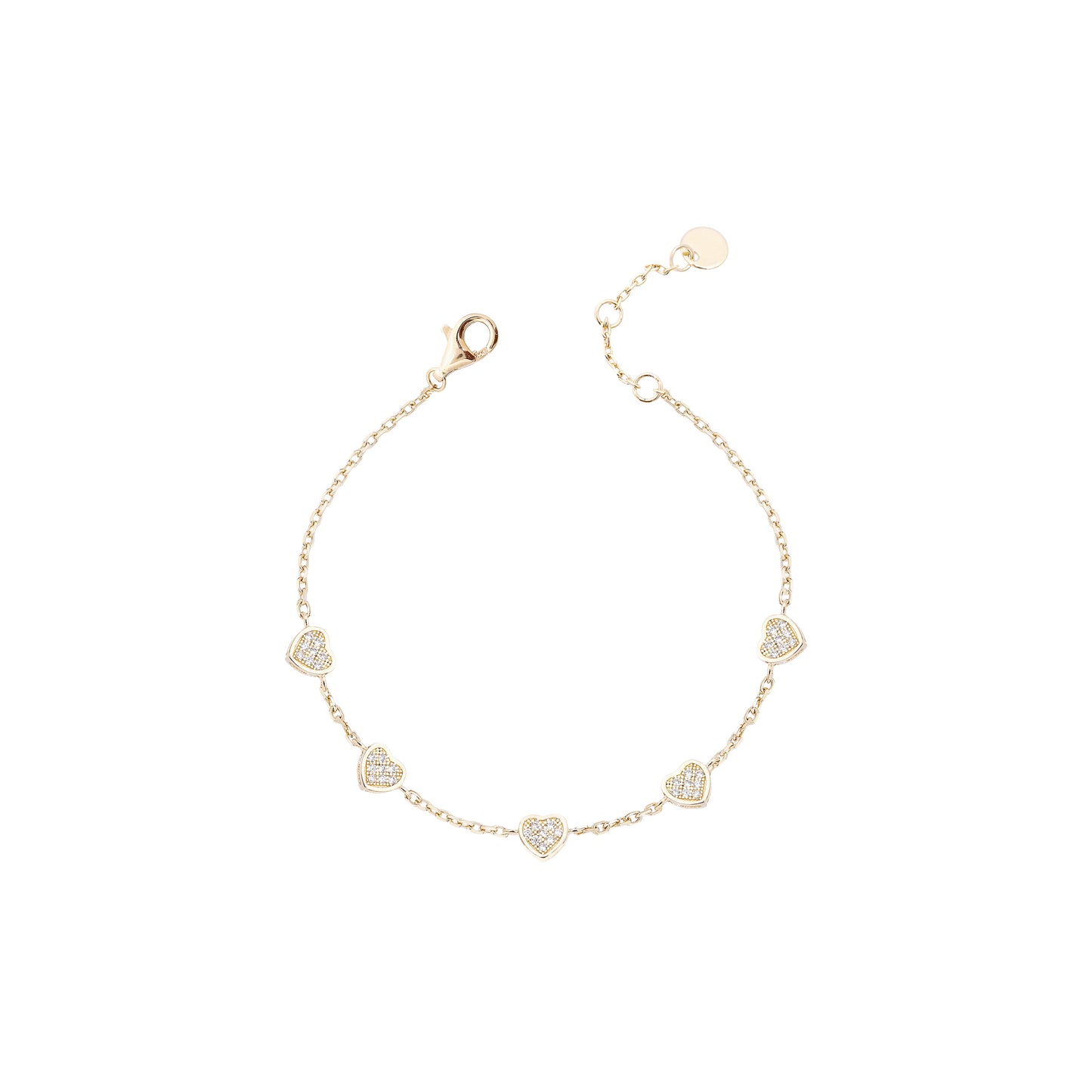 PULSEIRA ELOS PORTUGUESES CINCO CORAÇÕES CRAVEJADOS PRATA 925 - COM REGULAGEM