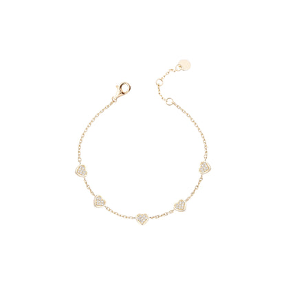 PULSEIRA ELOS PORTUGUESES CINCO CORAÇÕES CRAVEJADOS PRATA 925 - COM REGULAGEM