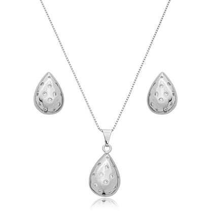 CONJUNTO BRINCO E COLAR GOTAS CRAVEJADO