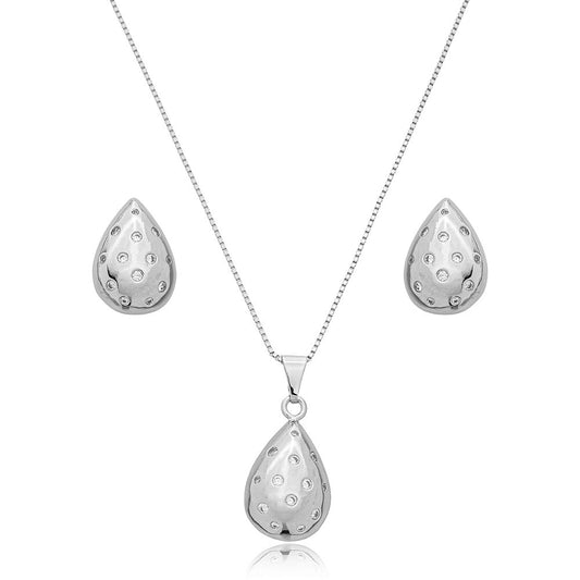 CONJUNTO BRINCO E COLAR GOTAS CRAVEJADO