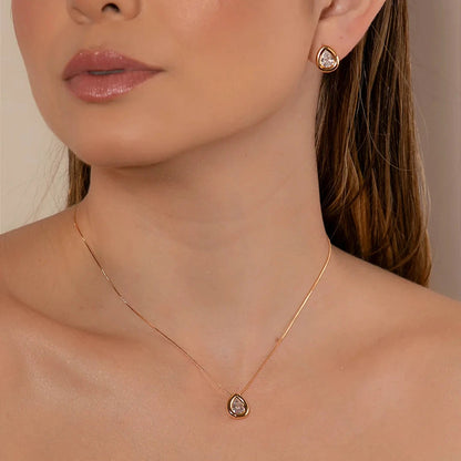 CONJUNTO GOTA LISO BRINCO E COLAR BANHO EM OURO 18K