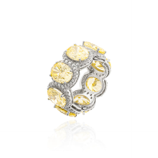 ANEL CRAVEJADO YELLOW FANCY 7MM PRATA 925 BANHO EM RÓDIO
