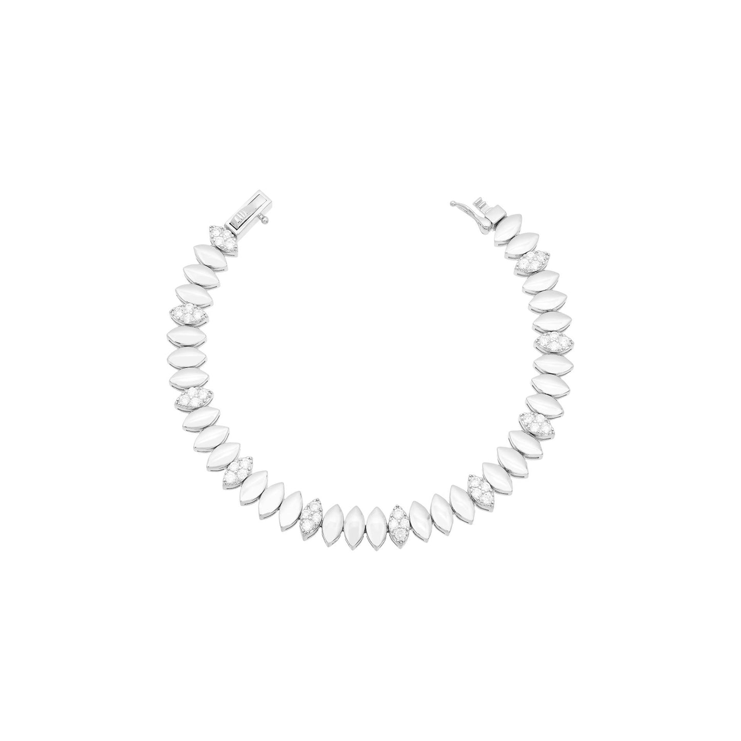 PULSEIRA DE NAVETES LISAS E CRAVEJADAS PRATA 925 - 17CM