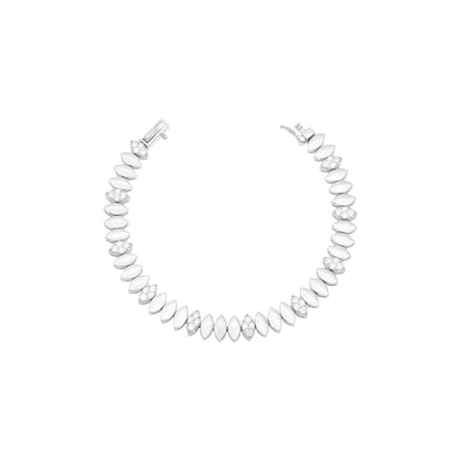 PULSEIRA DE NAVETES LISAS E CRAVEJADAS PRATA 925 - 17CM