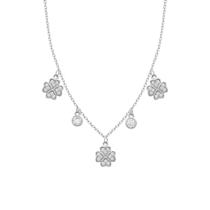 COLAR TREVO QUATRO PÉTALAS CORAÇÃO E PONTO DE LUZ PRATA 925 - 45CM