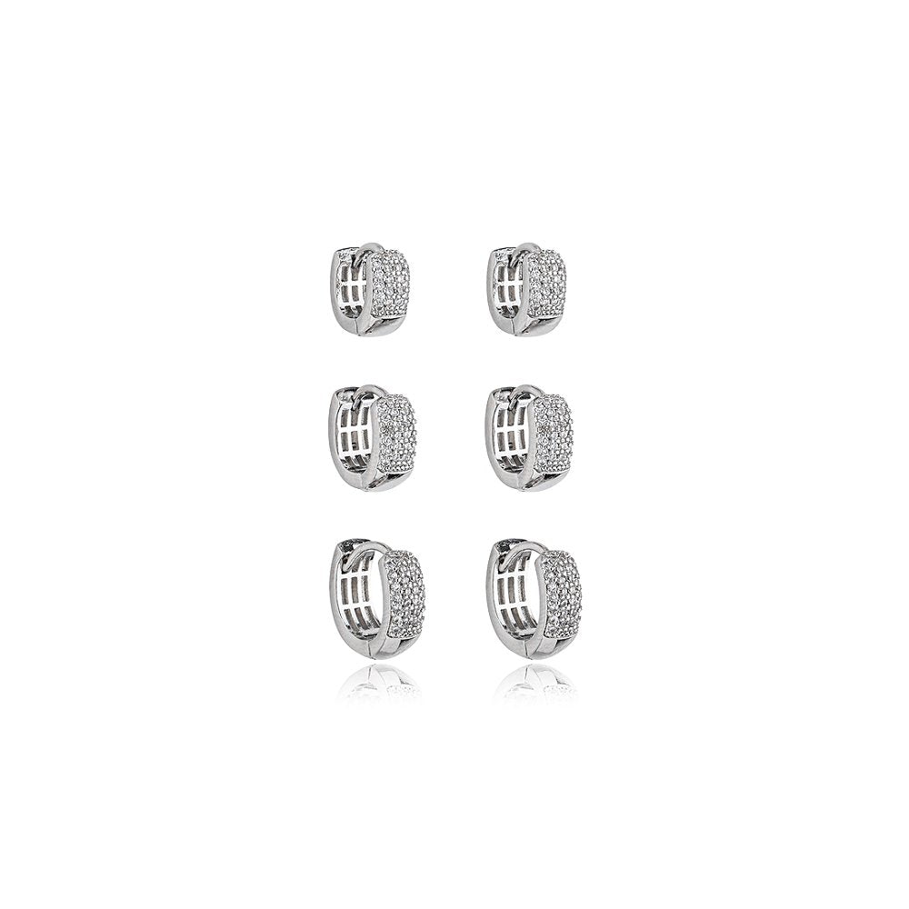TRIO DE ARGOLAS CRAVEJADAS ZIRCÔNIA