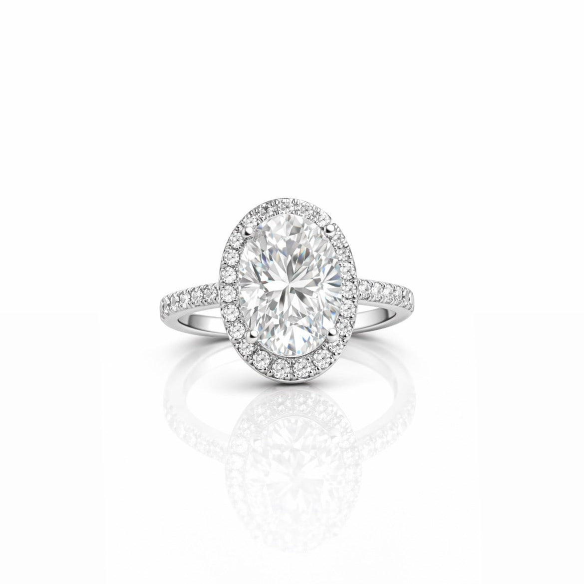 ANEL AJUSTÁVEL SOLITÁRIO OVAL MOISSANITE 3,0 CT BANHO EM RÓDIO
